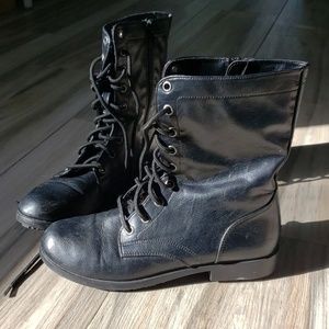 Black Lace-Up Combat Boots Faux Leather sz 7